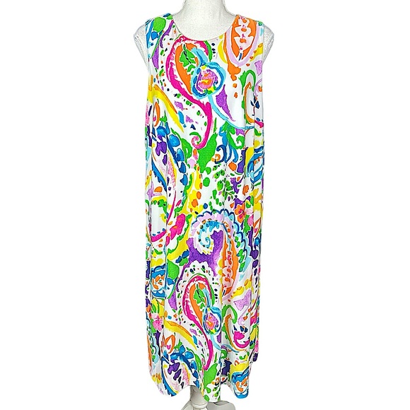 LAUREN RALPH LAUREN: Colorful Multi-Color Paisley Print Midi Dress -Size 1X - Picture 1 of 8
